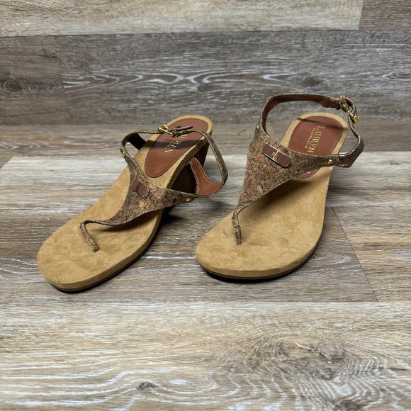 Lauren Ralph Lauren Shoes - Ralph Lauren Ralla Tan Toe Post Wedge Sandal Womens Size 10